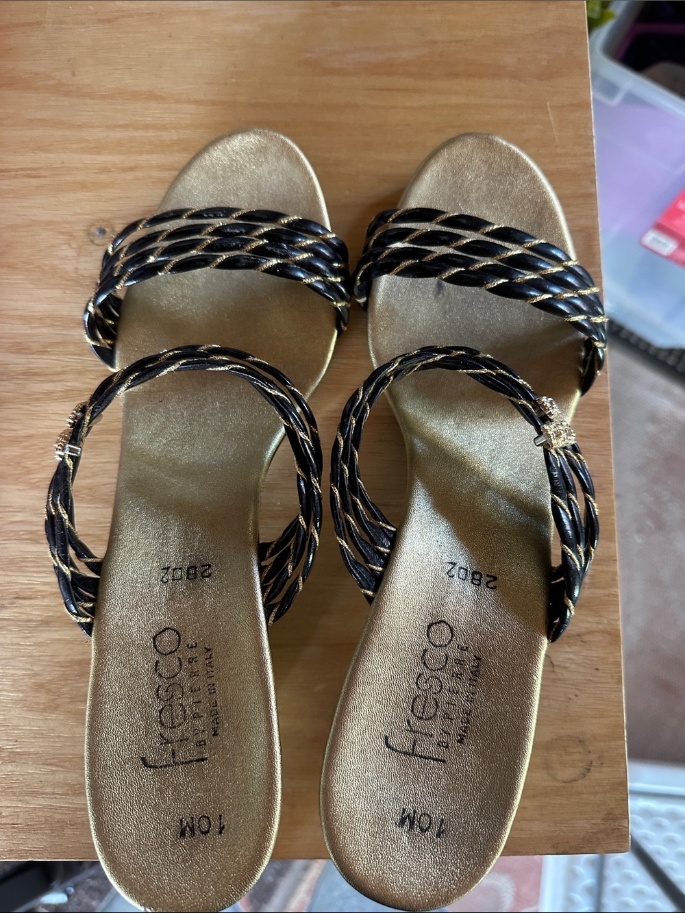 Freesco Black & Gold Braided Slide Sandals